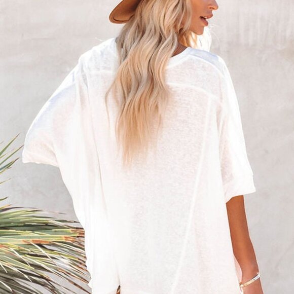 New Boutique Spring Drop: White Batwing Sleeve Tunic Oversized T Shirt - Picture 3 of 11
